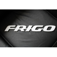 F-R-I-G-O plastic emblem letters logo