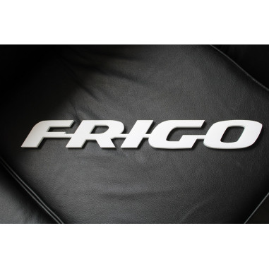 F-R-I-G-O plastic emblem letters logo