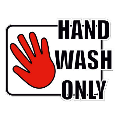 AUTOCOLLANT "HAND WASH ONLY" 8cm