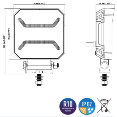 LAMPADA DA LAVORO A LED NERA + STRISCIA ARANCIONE