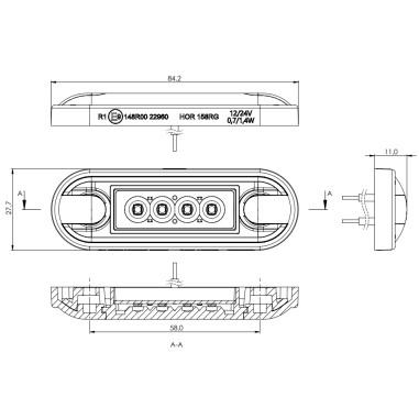 FEU DE GABARIT À LED ROUGE FUMÉ LD 3212/GRPAHITE