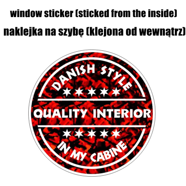 RAAMSTICKER "DANISH STYLE IN MY CABINE" ROOD 10CM