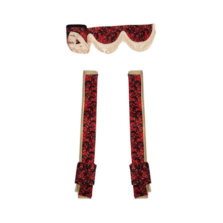 CONJUNTO DANÉS: CORTINAS DE FELPA ROJA + ROLLOS + ALMOHADA + DADOS