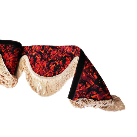 CONJUNTO DANÉS: CORTINAS DE FELPA ROJA + ROLLOS + ALMOHADA + DADOS