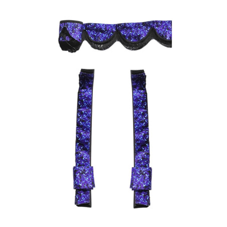 CONJUNTO DANÉS: CORTINAS DE FELPA AZUL + ROLLOS + ALMOHADA + DADOS