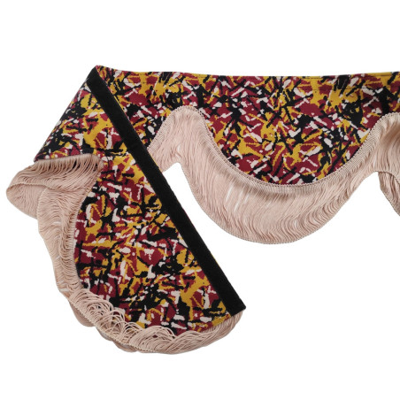 CONJUNTO DANÉS: CORTINAS DE FELPA AMARILLAS + ROLLOS + ALMOHADA + DADOS