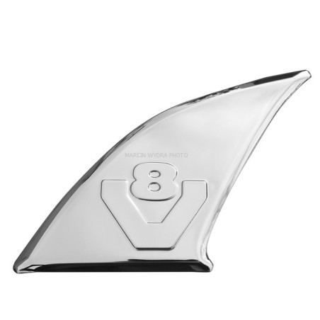 Decoración de acero inoxidable delante del asa Scania V8 cromada en relieve Decoración de acero inoxidable delante del asa Scania V8 cromada en relieve