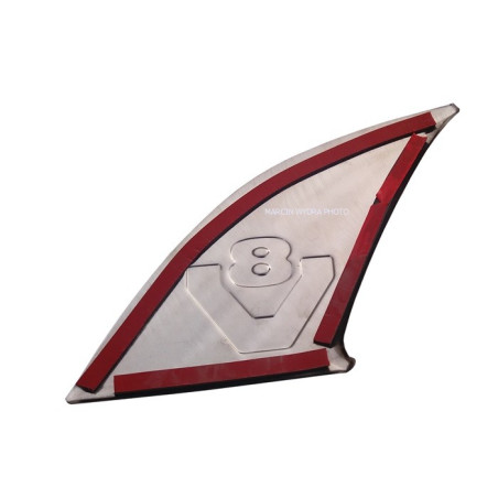 Decoración de acero inoxidable delante del asa Scania V8 cromada en relieve Decoración de acero inoxidable delante del asa Scania V8 cromada en relieve