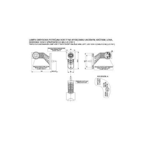 Drievoudige markeringslamp op schuine, korte arm, links wit LD 2181